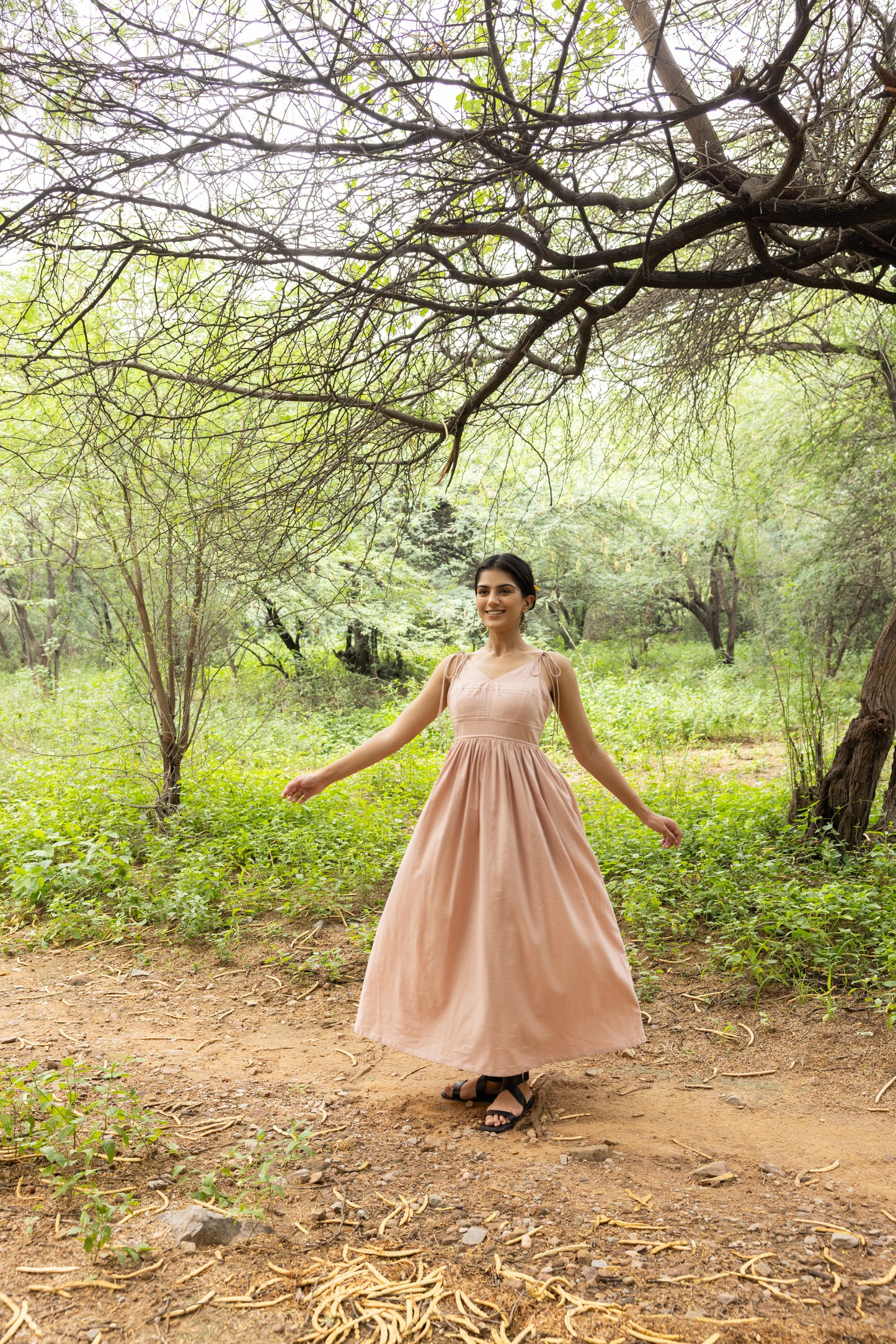 Maya kala cotton handwoven pink long dress
