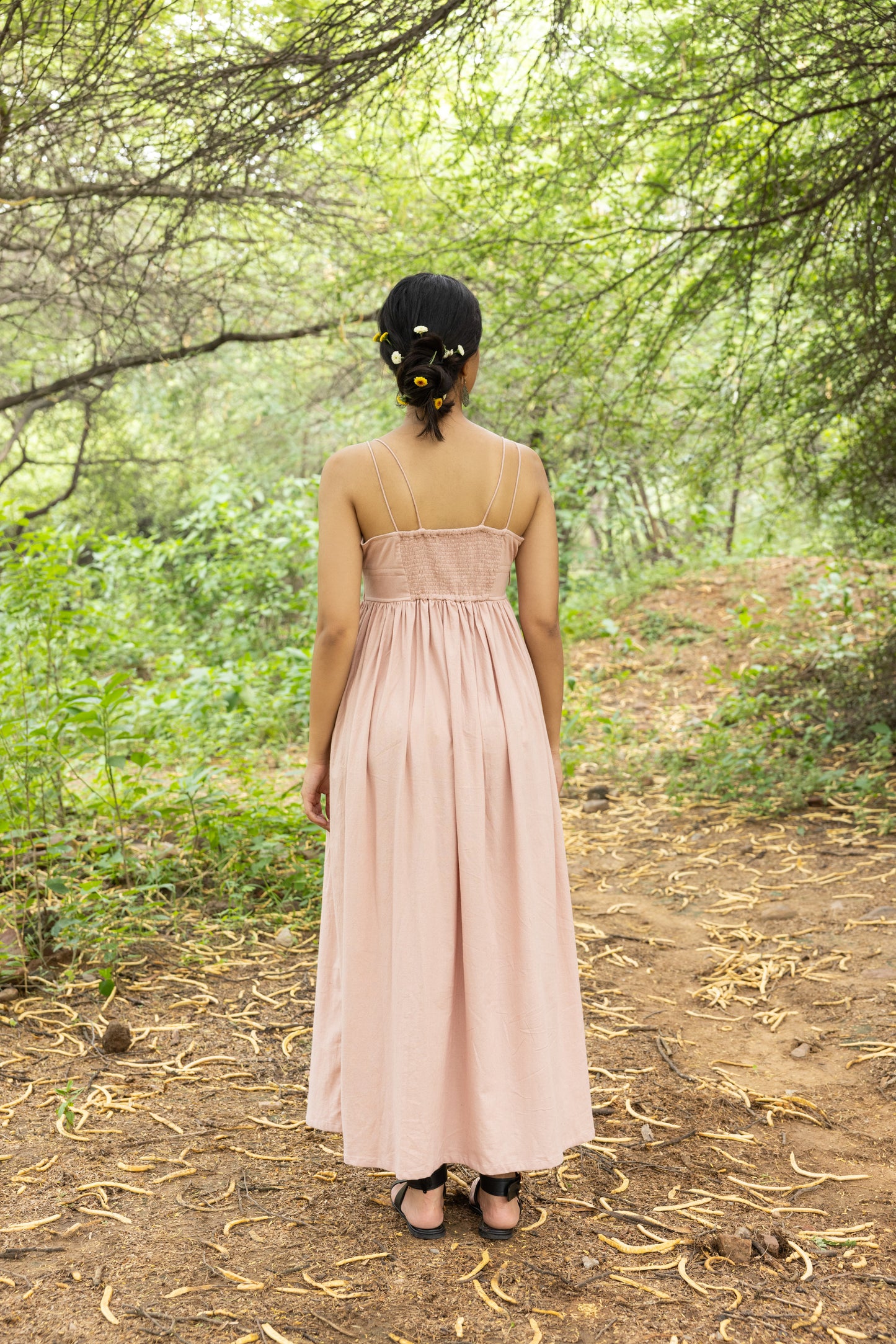 Maya kala cotton handwoven pink long dress