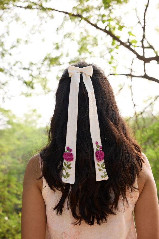Rose long hair bow