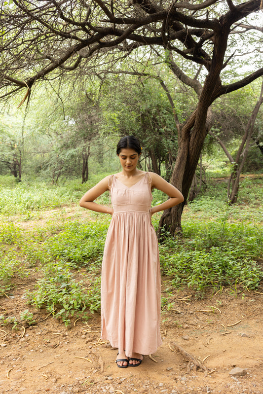 Maya kala cotton handwoven pink long dress